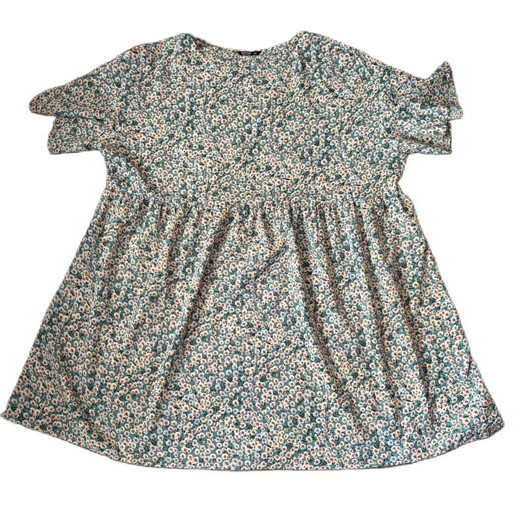 SHEIN Curve Daisy Floral Print Mini Babydoll Dress Sz 4XL Blue Green
